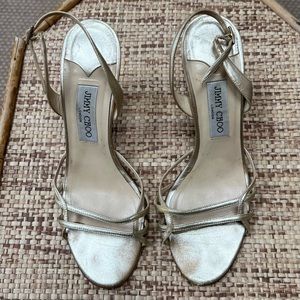 Jimmy Choo gold leather sandals size 40, 3.75 inch heel